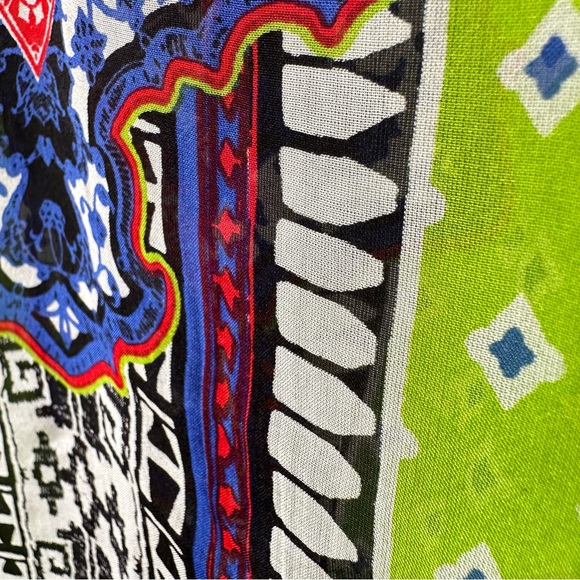 Hale Bob Green Chartreuse Print Silk Bell Sleeve Pullover Top Size S - Picture 6 of 12